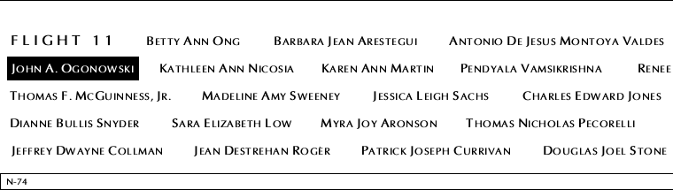 Panel N-74, North Pool, National September 11 Memorial