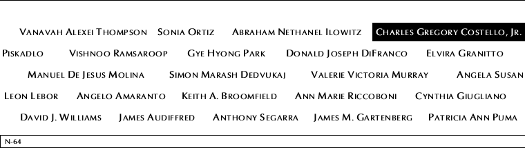 Panel N-64, North Pool, National September 11 Memorial