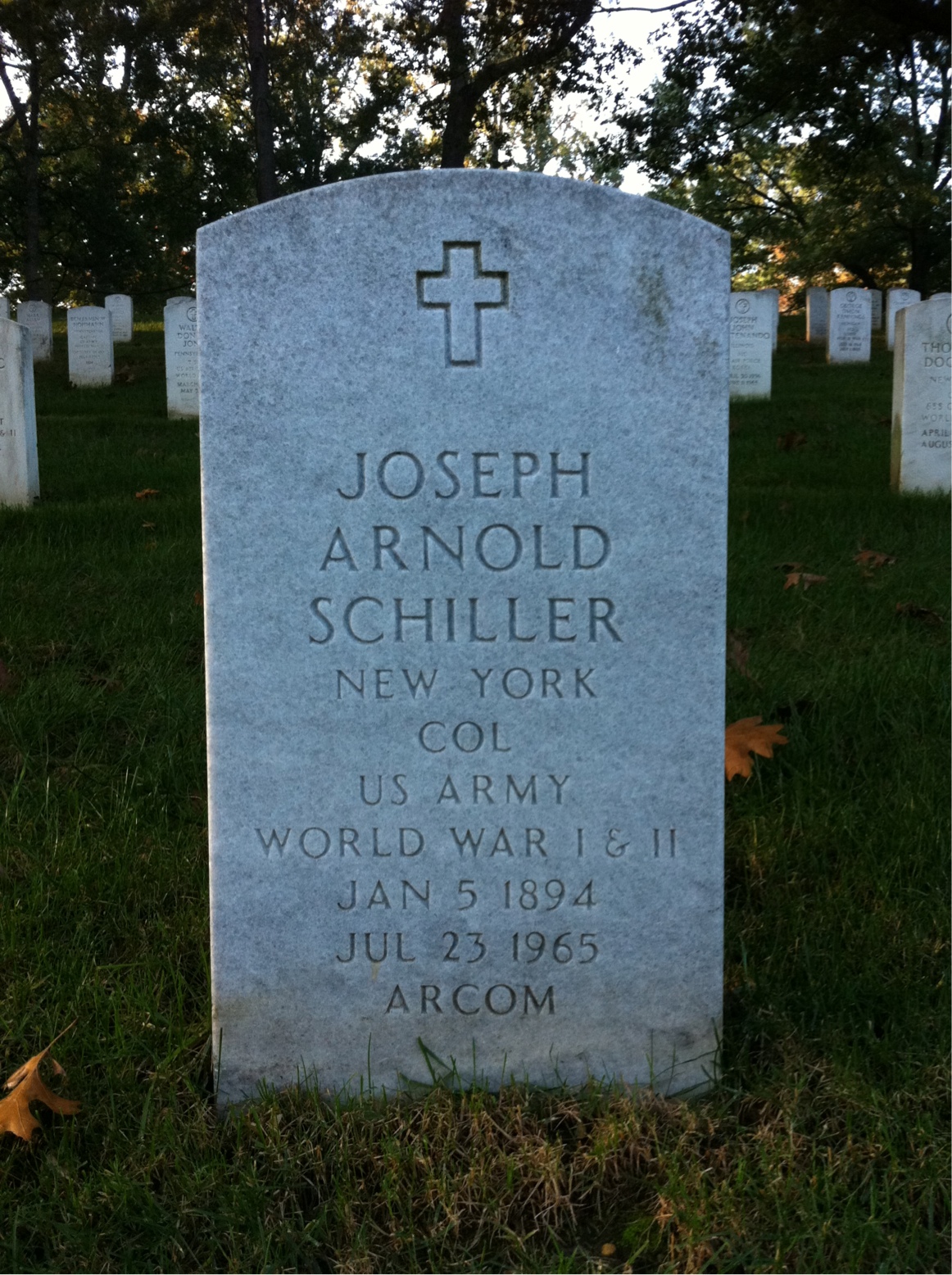 Headstone shared by 2 interments, including Joseph A Schiller