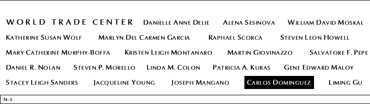 Panel N-3, North Pool, National September 11 Memorial