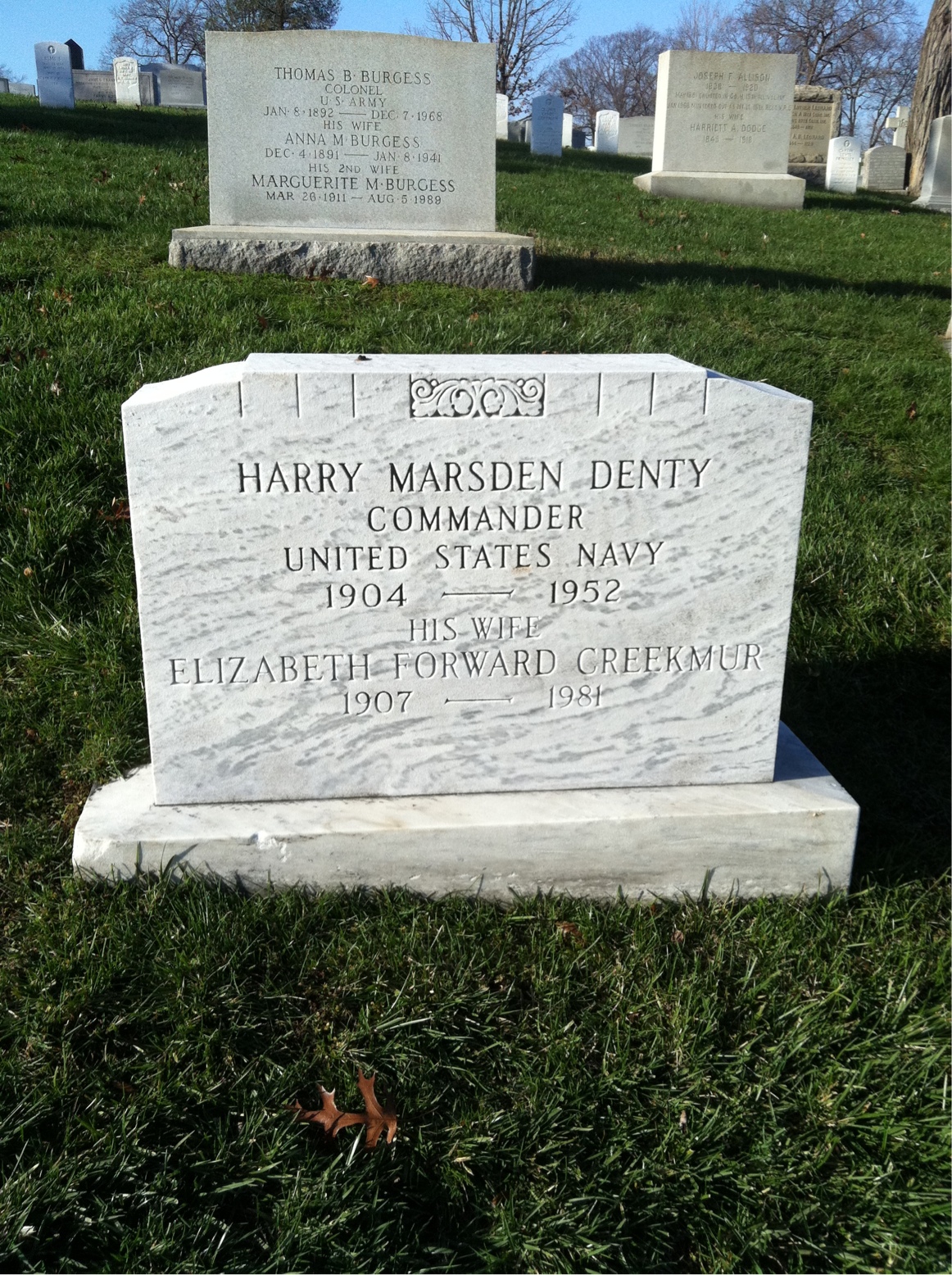 Headstone shared by 2 interments, including Elizabeth C Denty