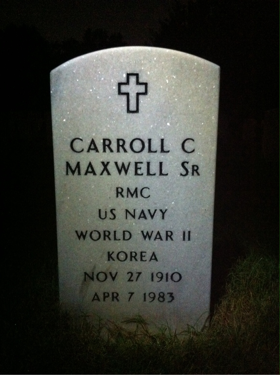 Headstone shared by 2 interments, including Carroll C Maxwell Sr.
