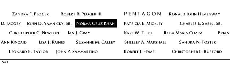 Panel S-71, South Pool, National September 11 Memorial