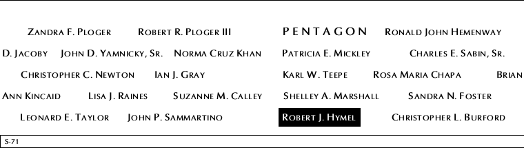 Panel S-71, South Pool, National September 11 Memorial
