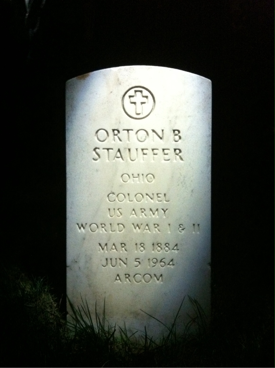 Headstone shared by 2 interments, including Orton B Stauffer