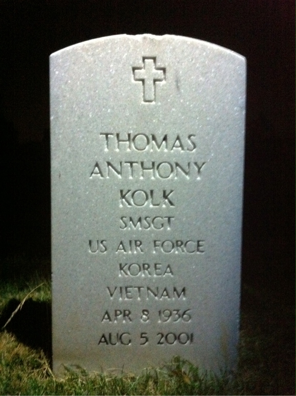 Headstone shared by 2 interments, including Thomas A Kolk