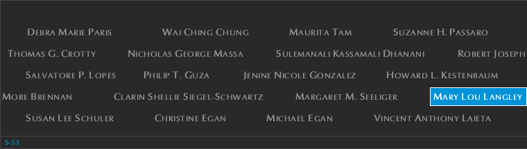 Panel S-53, South Pool, National September 11 Memorial