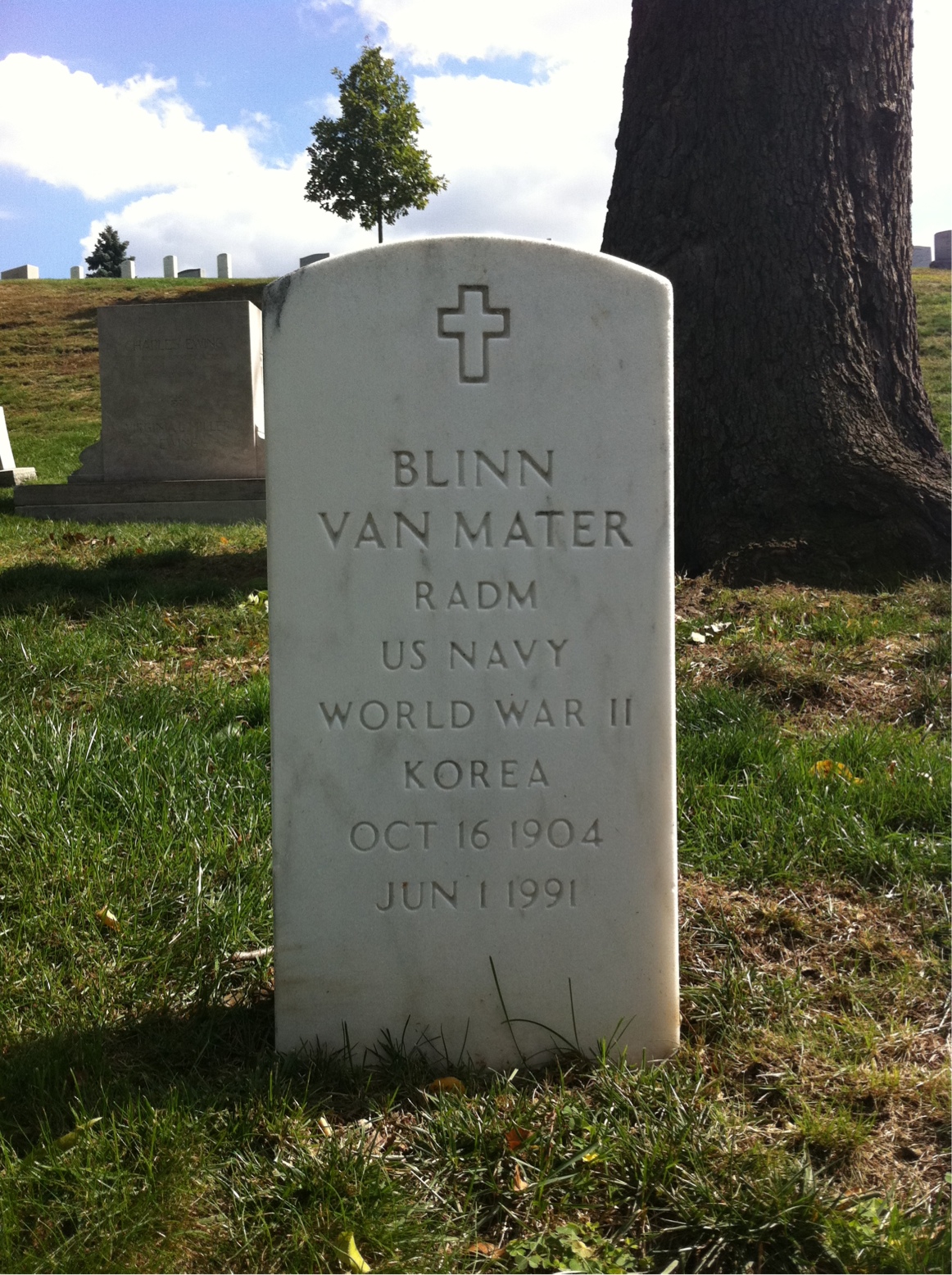 Headstone shared by 3 interments, including Marguerite Van Mater