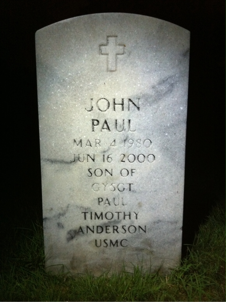 Headstone of John P Anderson