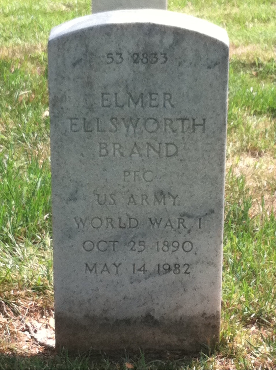 Headstone shared by 2 interments, including Frank Brand