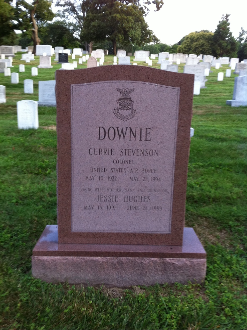 Headstone shared by 2 interments, including Currie S Downie
