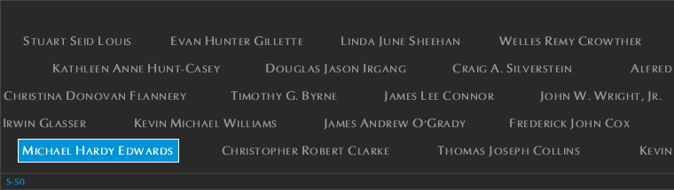 Panel S-50, South Pool, National September 11 Memorial