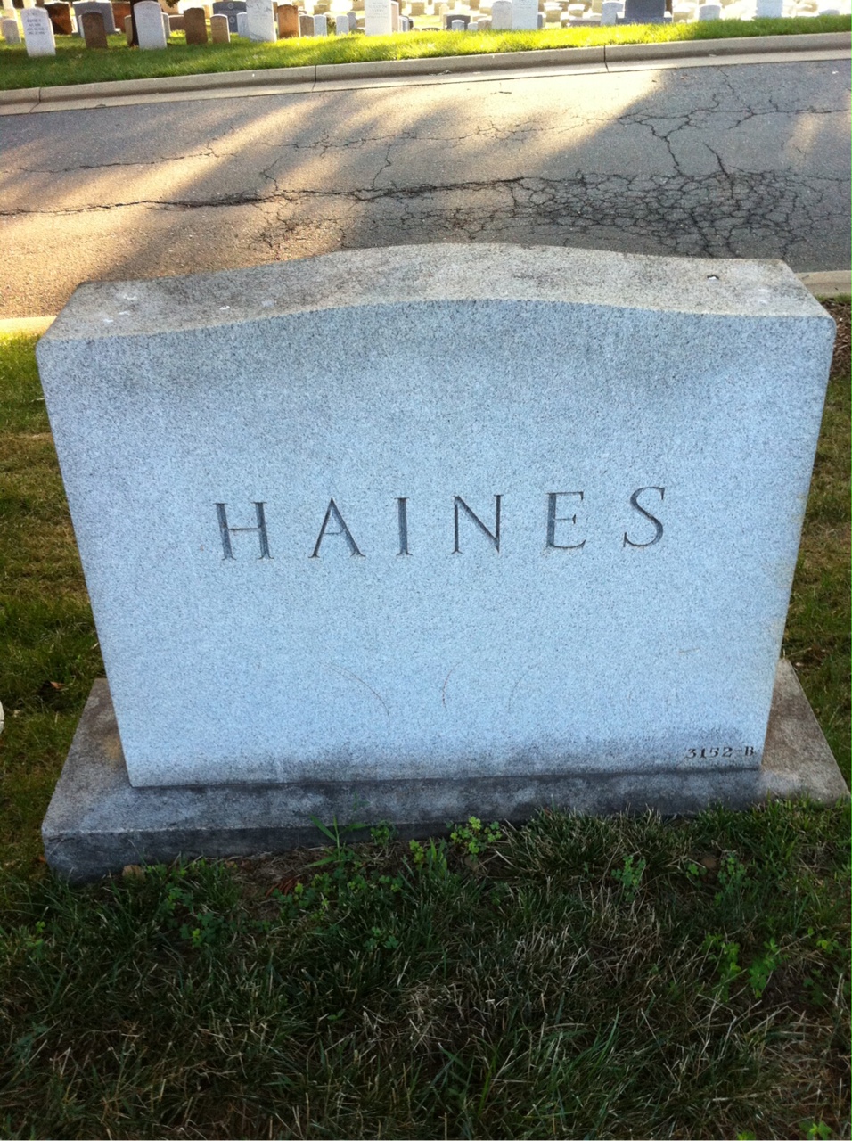 Headstone shared by 2 interments, including Preston B Haines