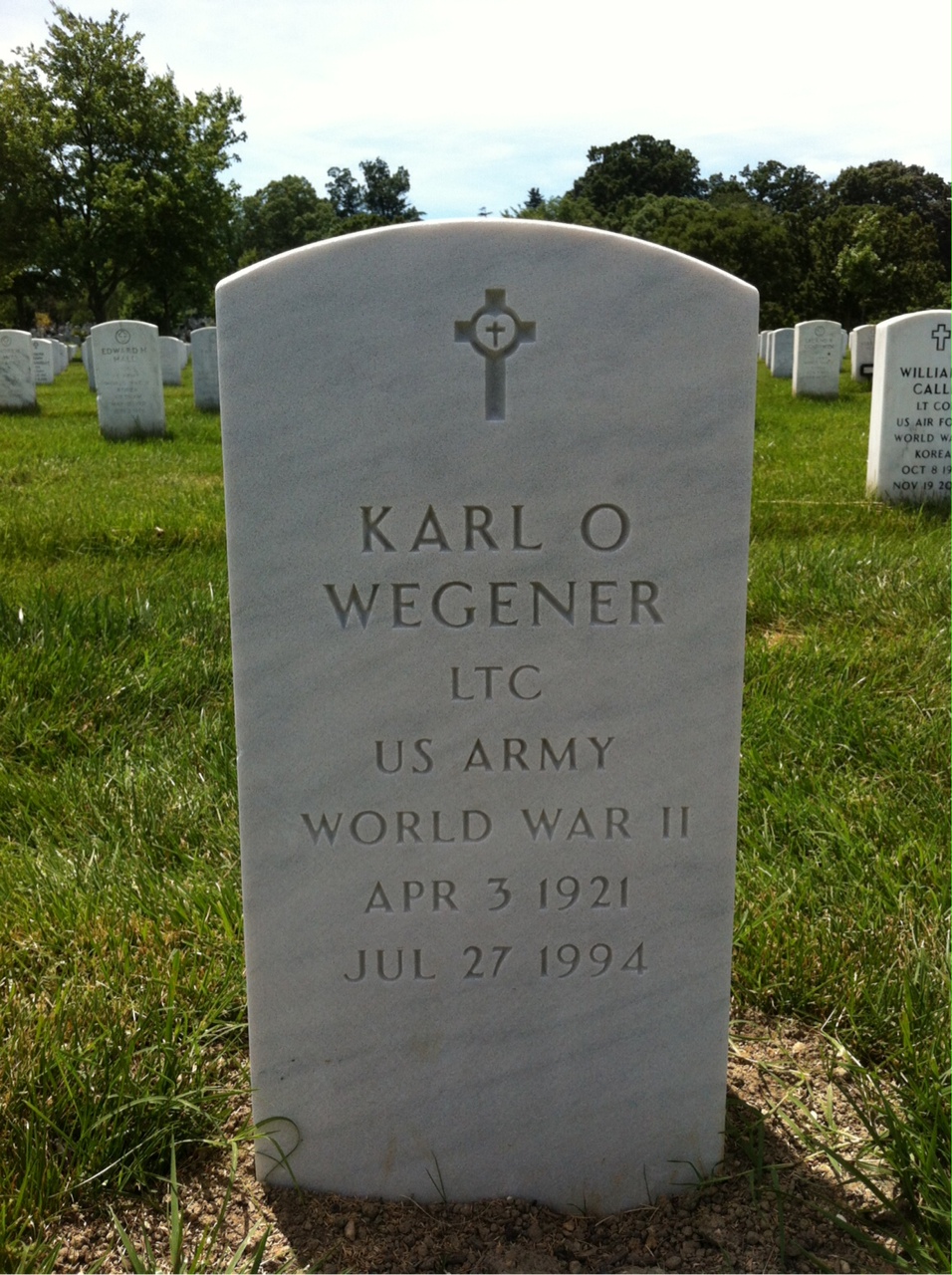 Headstone shared by 2 interments, including Karl O Wegener