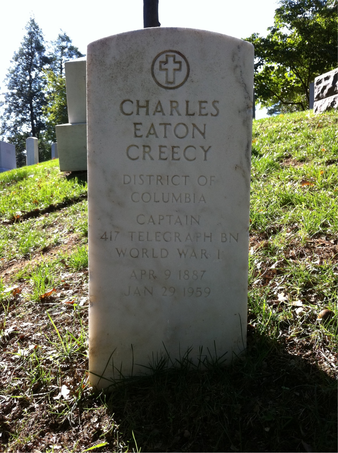 Headstone shared by 2 interments, including Charles E Creecy