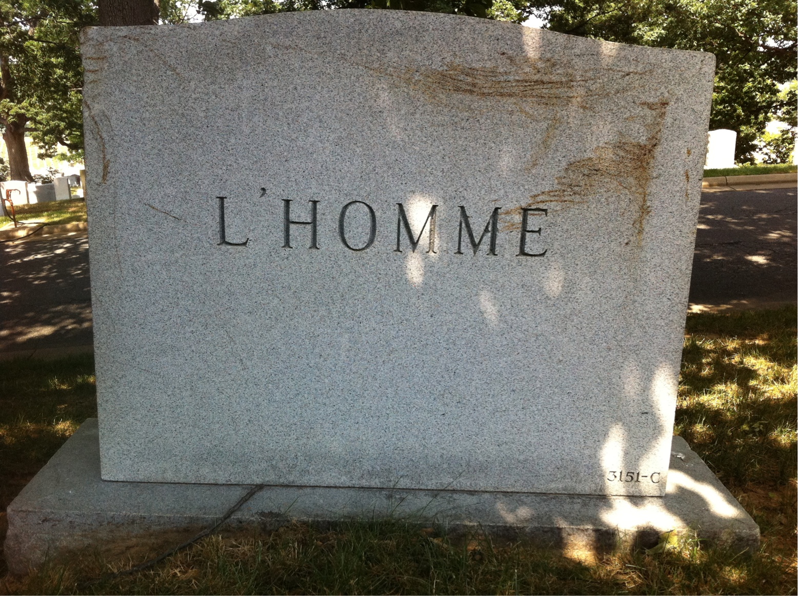 Headstone shared by 2 interments, including Adelaide M L'Homme