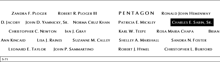 Panel S-71, South Pool, National September 11 Memorial