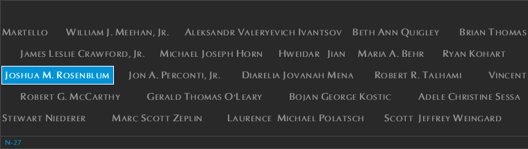 Panel N-27, North Pool, National September 11 Memorial