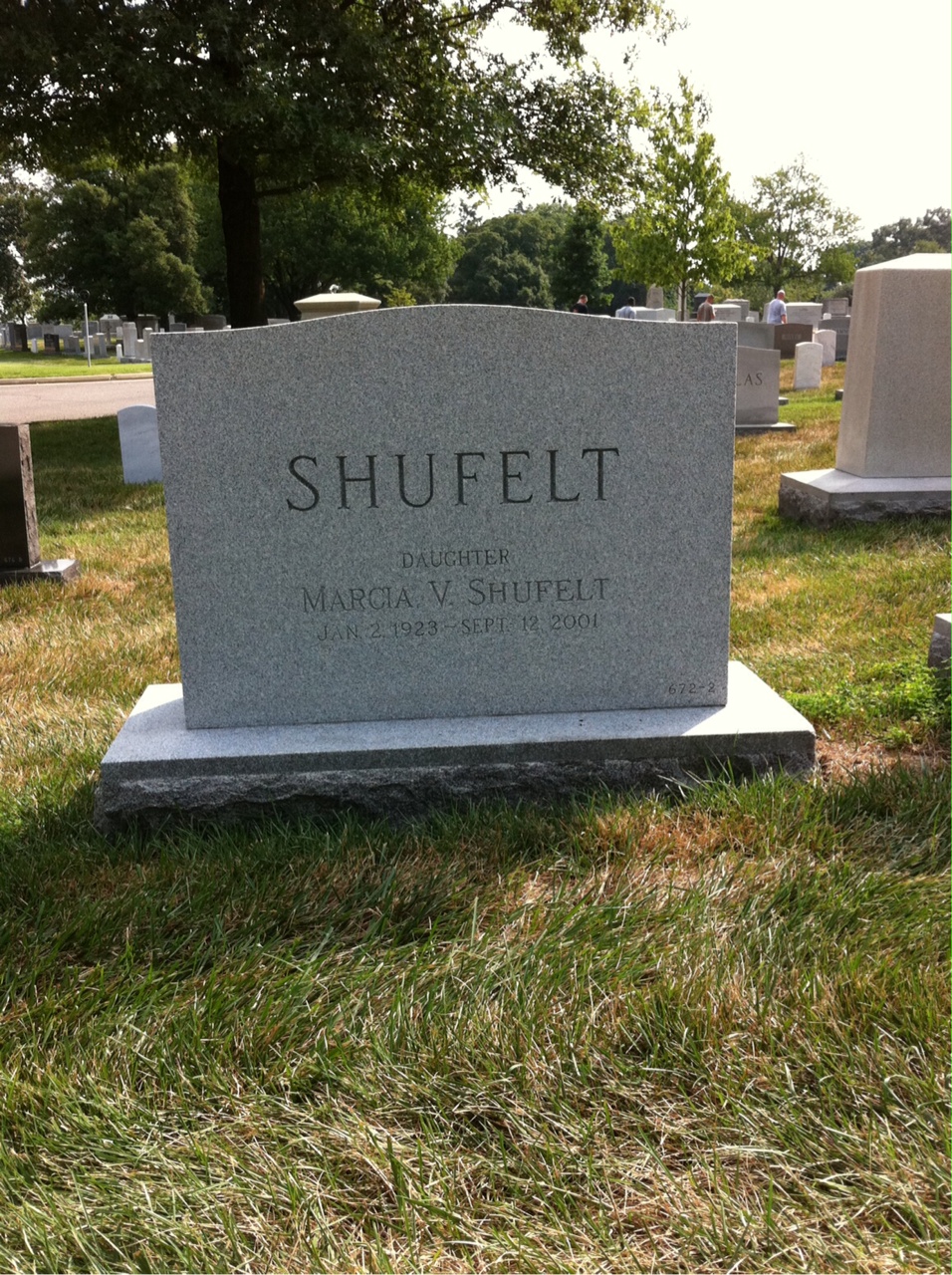 Headstone shared by 3 interments, including James V Shufelt