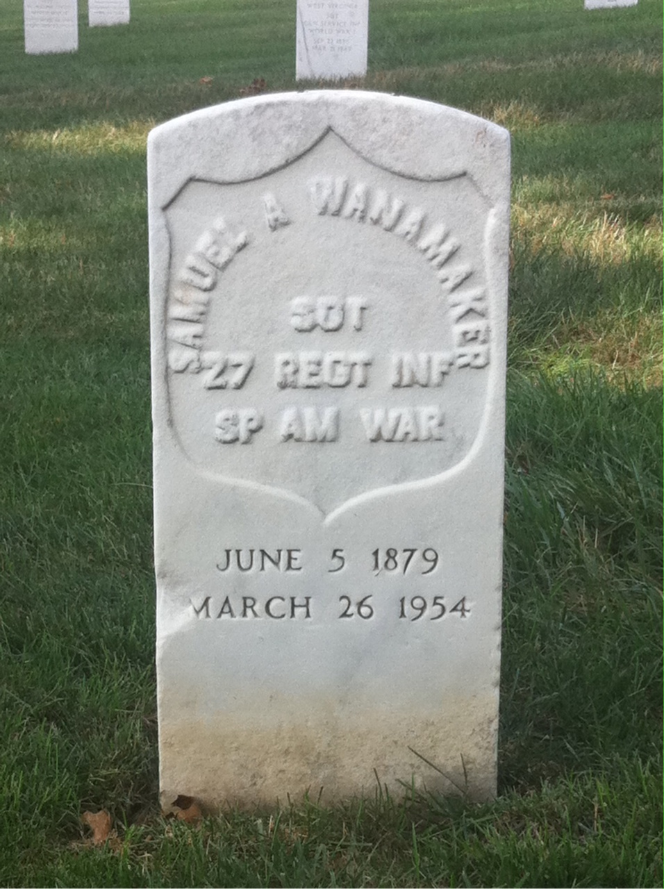 Headstone of Samuel A Wanamaker