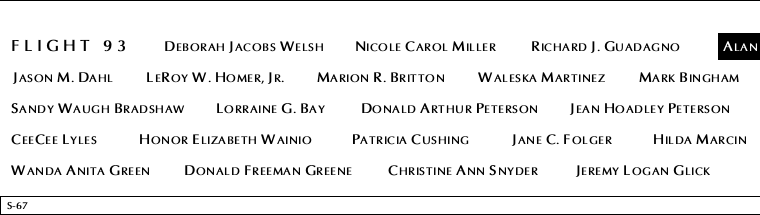 Panel S-67, South Pool, National September 11 Memorial