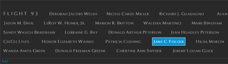 Panel S-67, South Pool, National September 11 Memorial