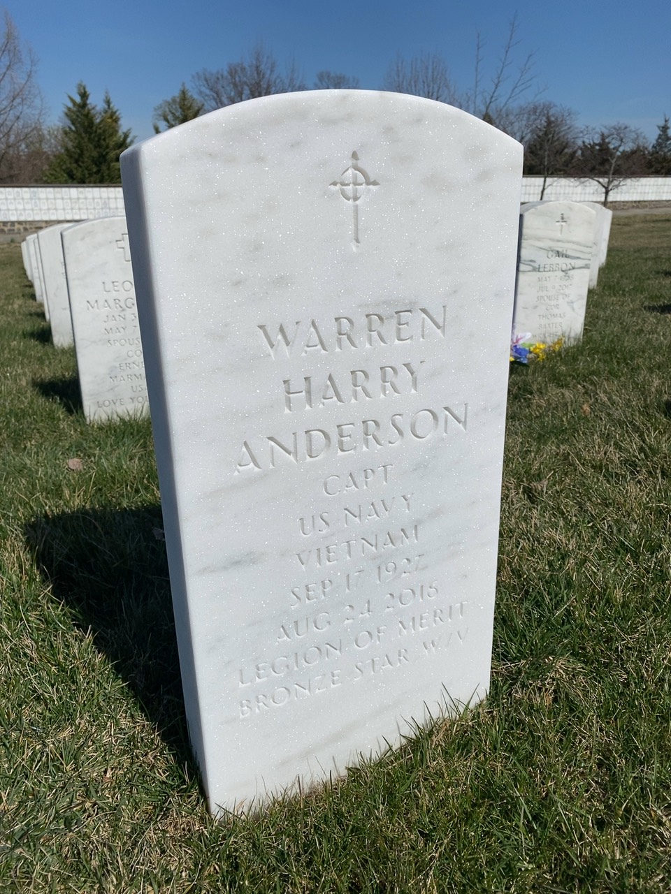 Headstone shared by 2 interments, including Warren Harry Anderson