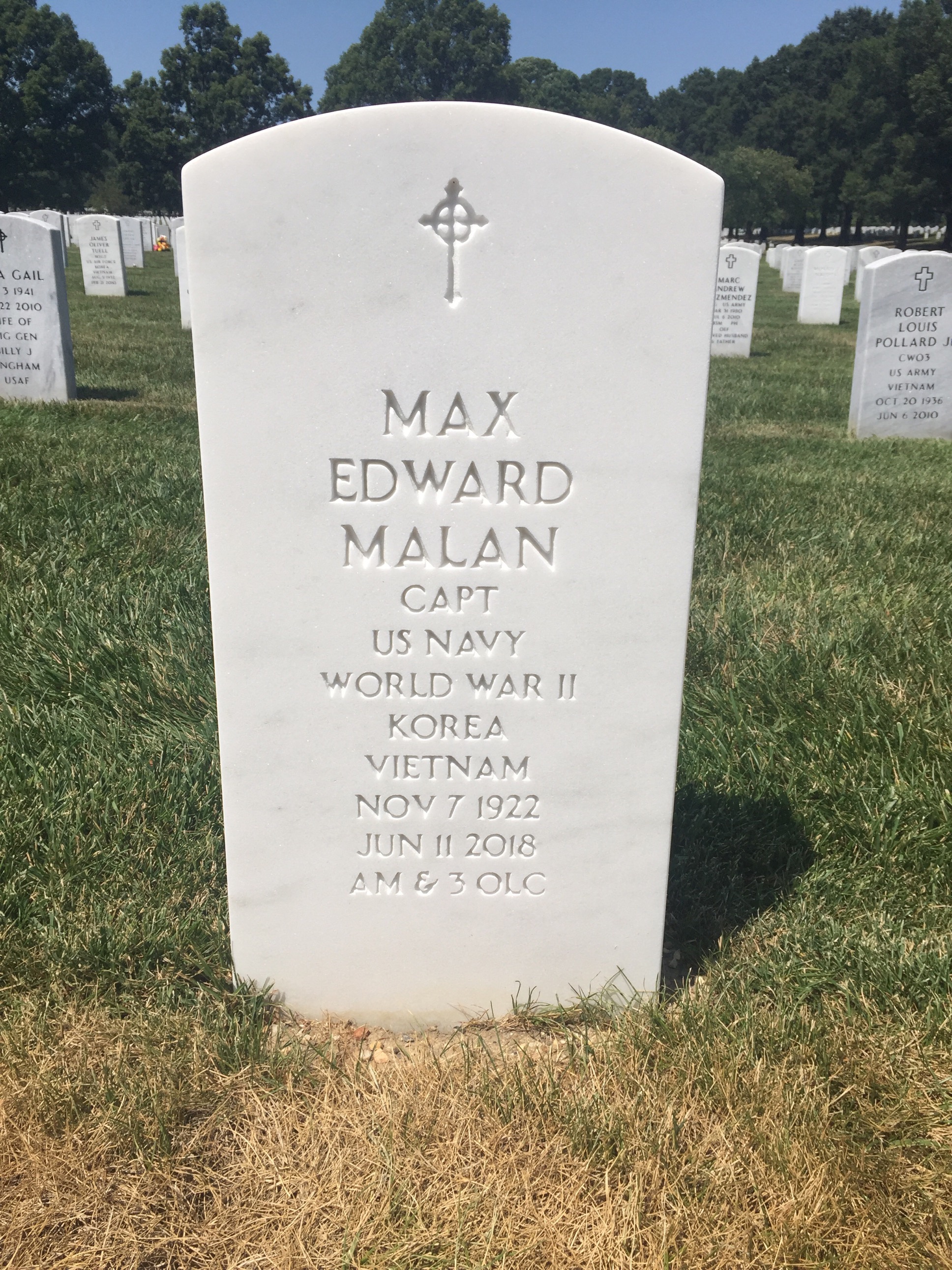 Headstone shared by 2 interments, including Max Edward Malan