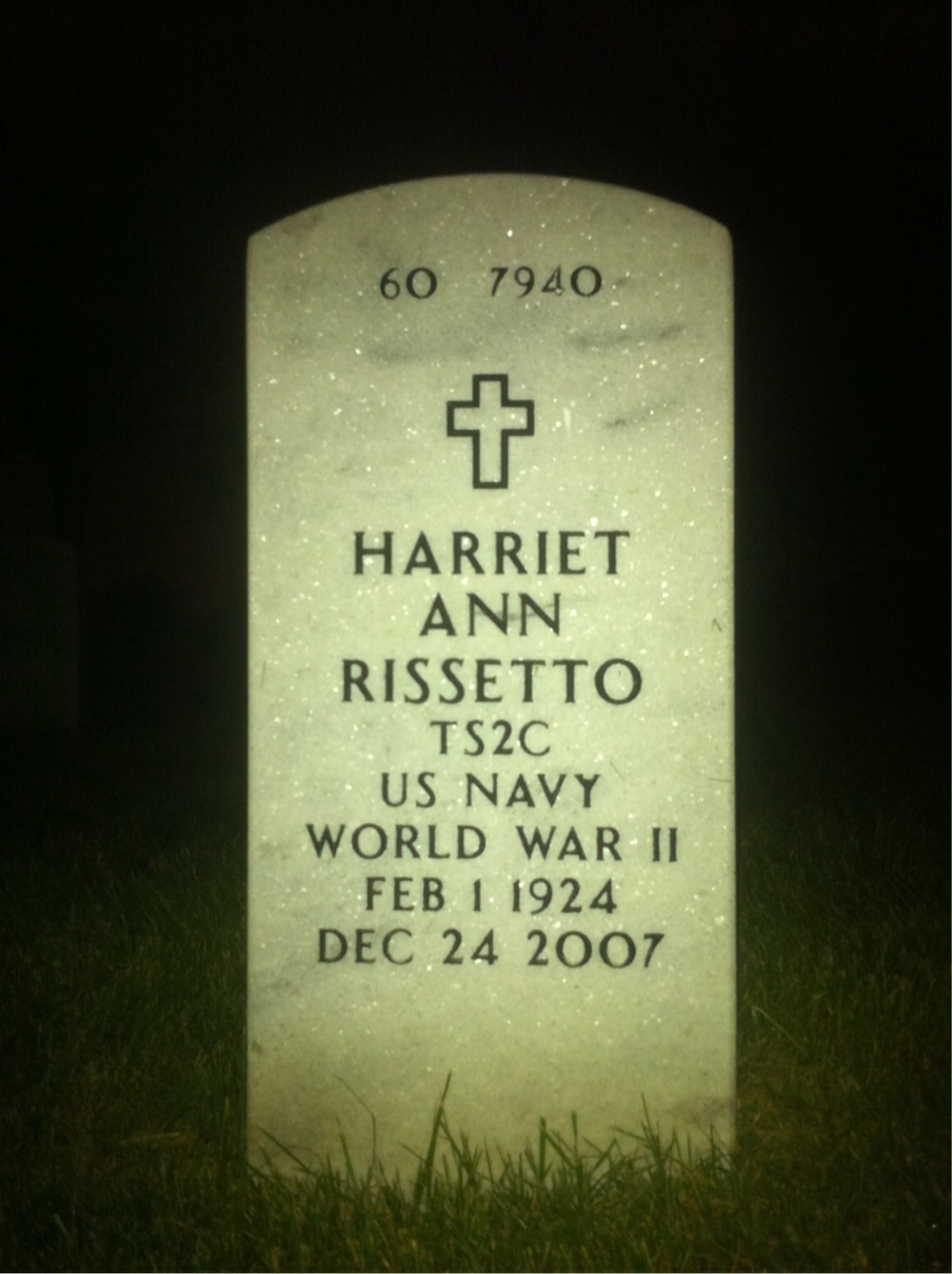 Headstone shared by 2 interments, including Harriet Ann Rissetto