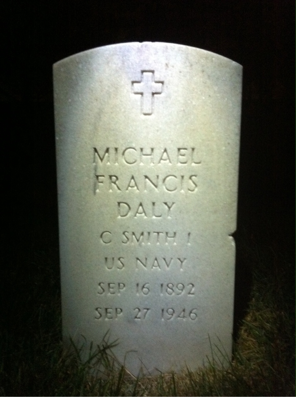 Headstone shared by 2 interments, including Michael F Daly