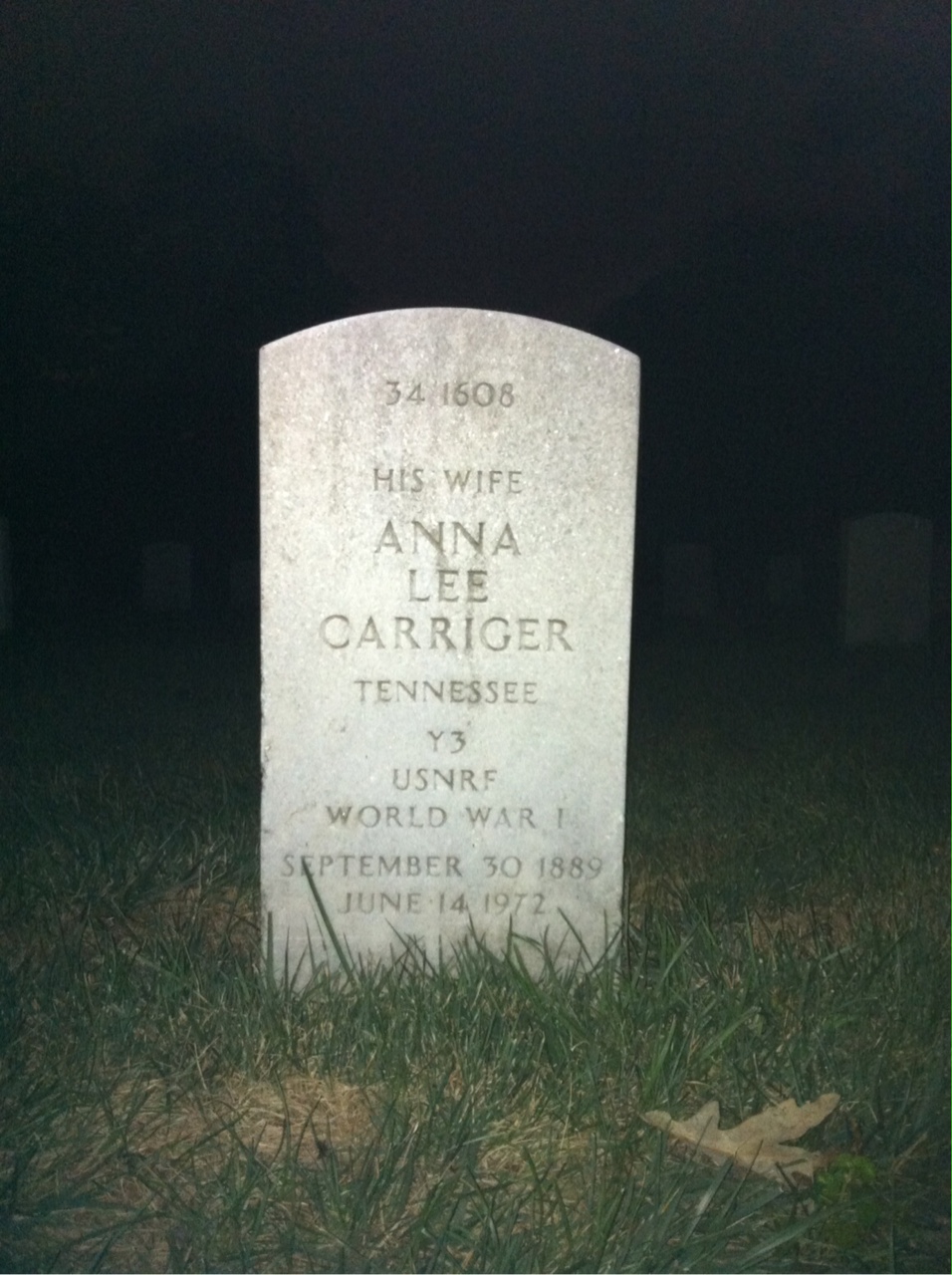 Headstone shared by 2 interments, including Anna L Carriger