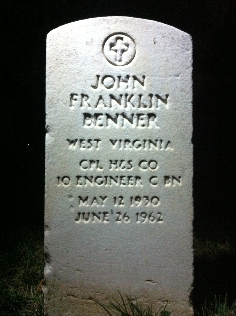 Headstone of John F Benner