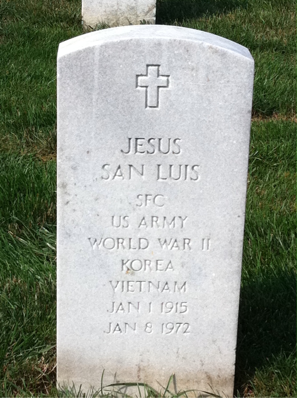 Headstone shared by 2 interments, including Jesus San Luis