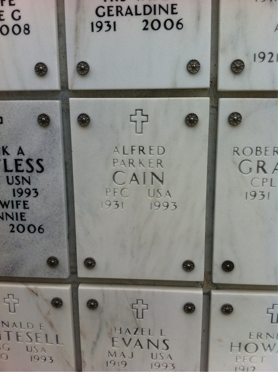 Headstone of Alfred P Cain