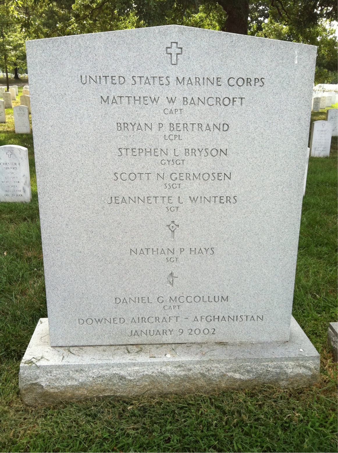 Headstone shared by 5 interments, including Matthew W Bancroft