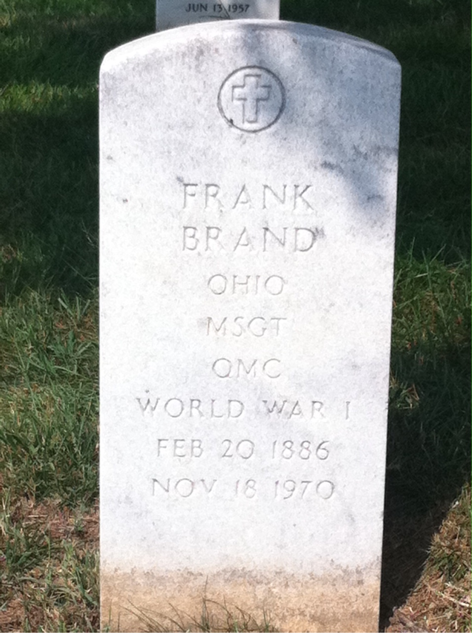 Headstone shared by 2 interments, including Frank Brand