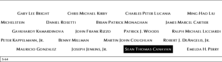 Panel S-64, South Pool, National September 11 Memorial