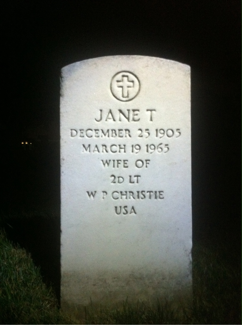 Headstone of Jane T Christie