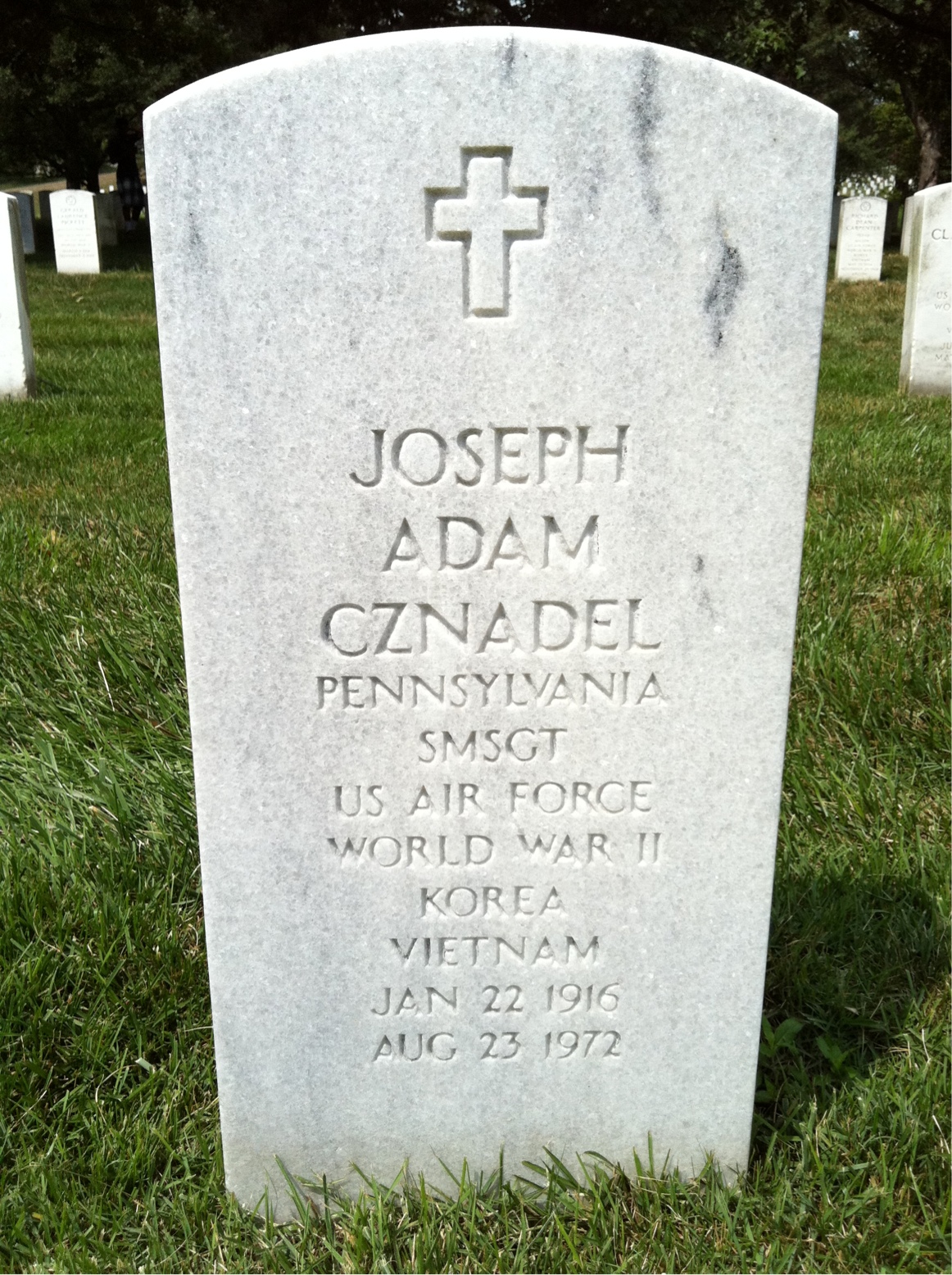 Headstone shared by 2 interments, including Joseph Adam Cznadel