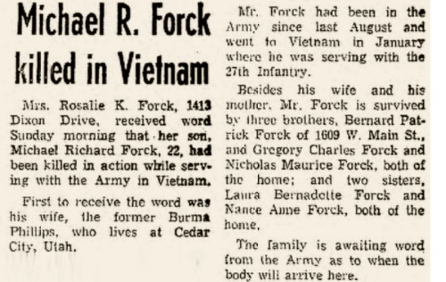 Headstone of Michael Richard Forck