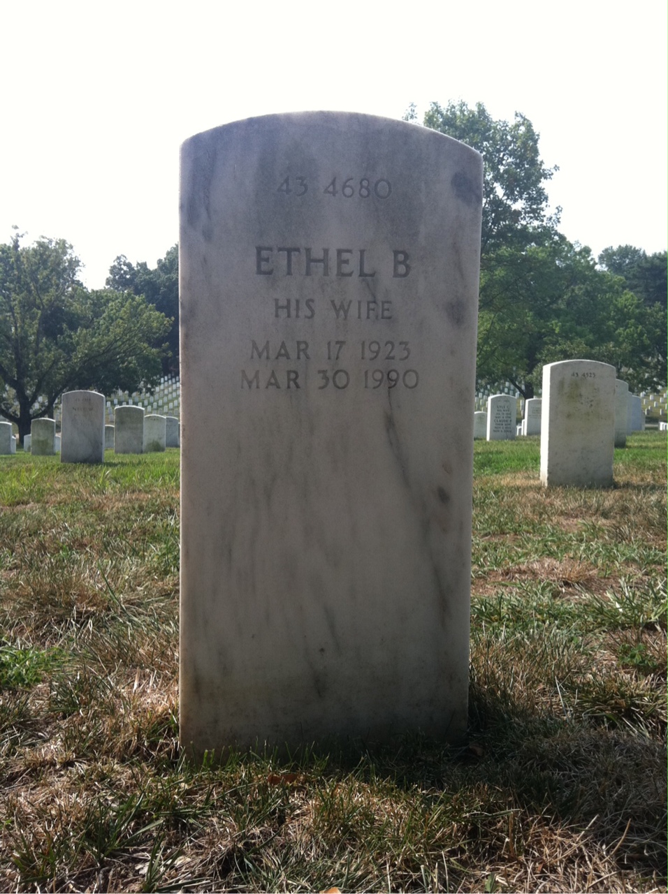 Headstone shared by 2 interments, including Ethel B Toms