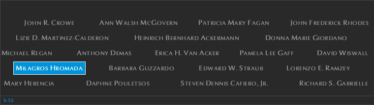 Panel S-55, South Pool, National September 11 Memorial