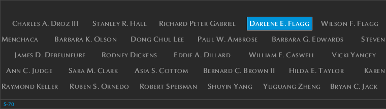 Panel S-70, South Pool, National September 11 Memorial