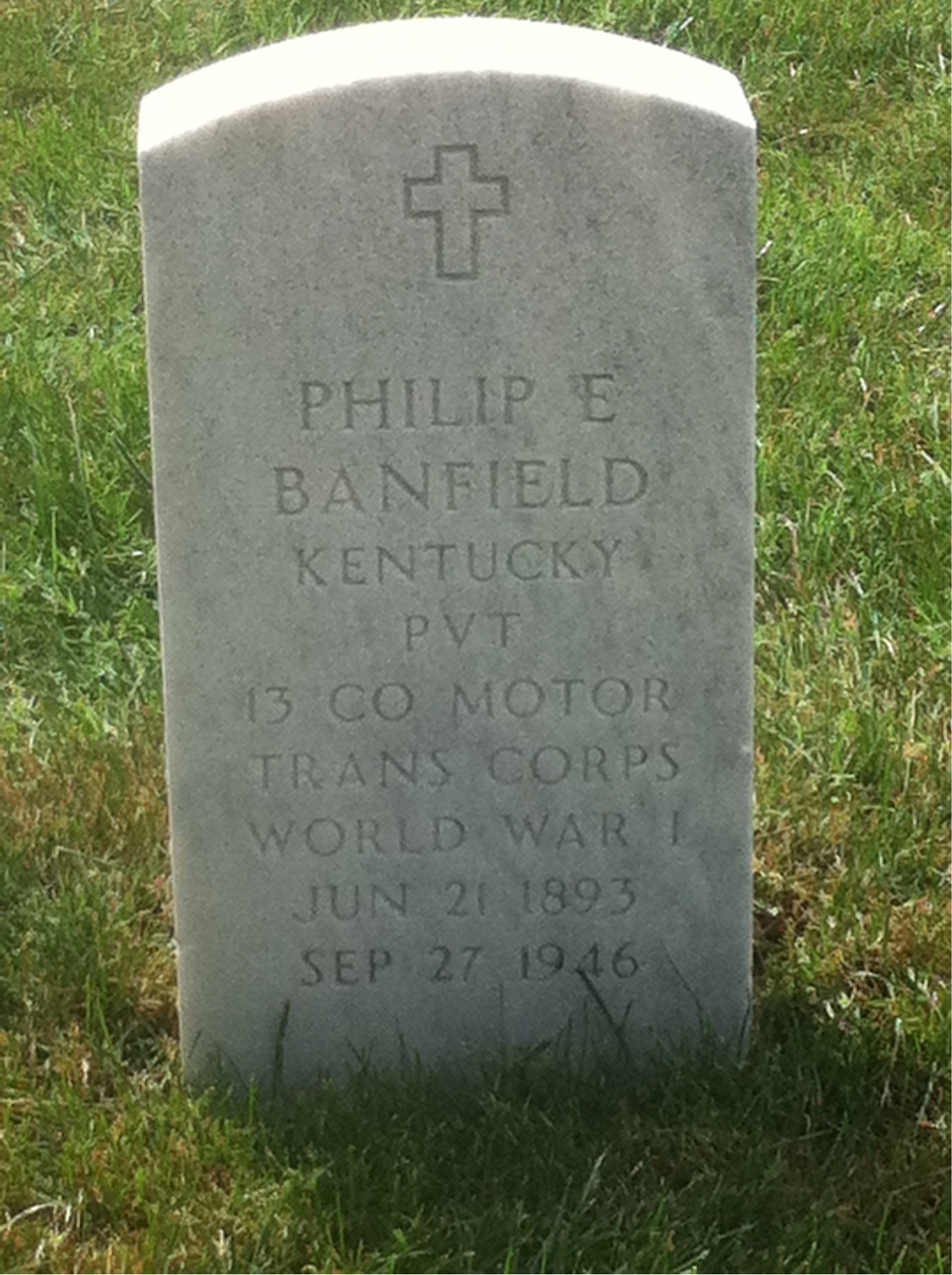 Headstone shared by 2 interments, including Philip E Banfield