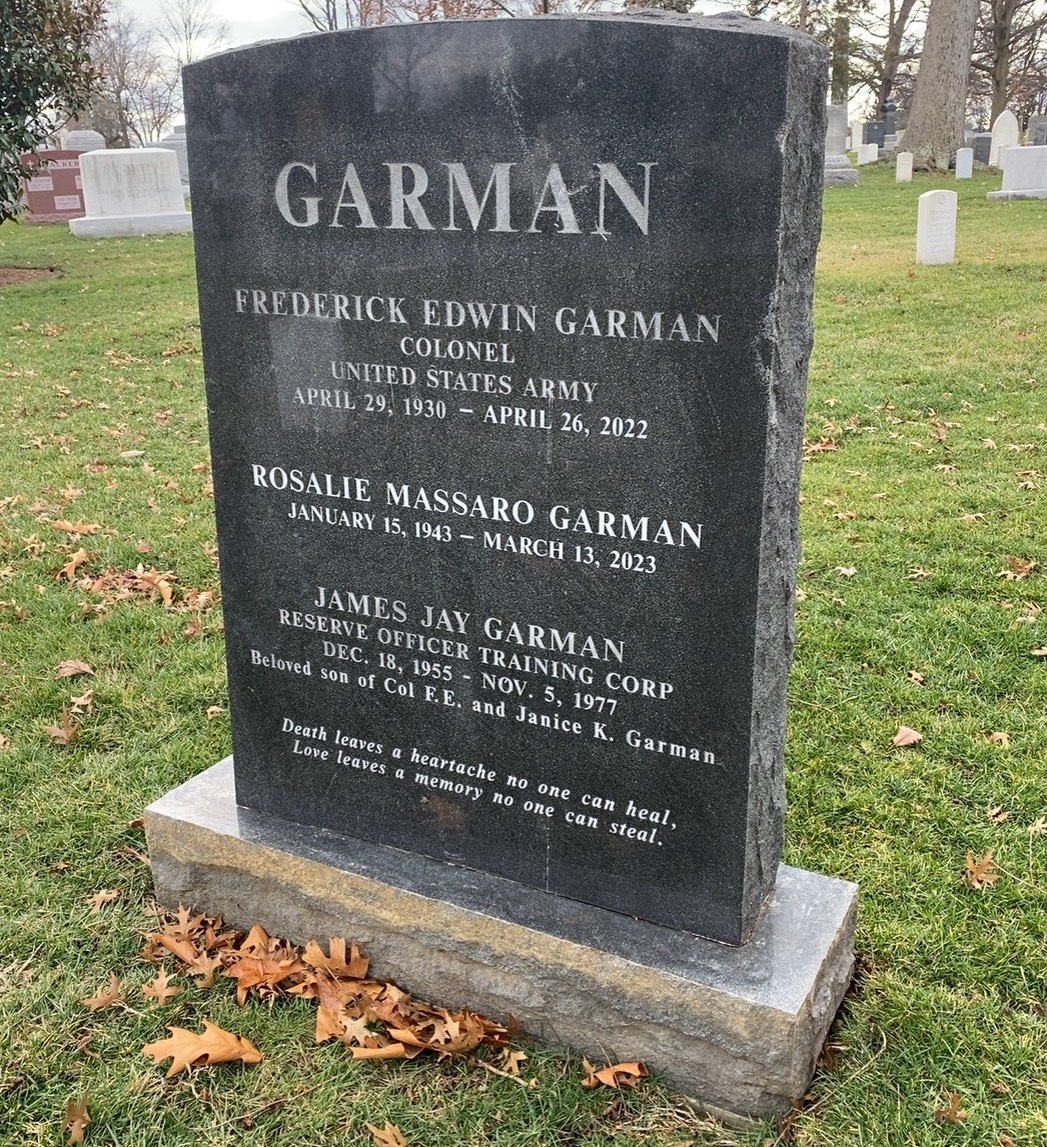 Headstone shared by 3 interments, including Frederick Edwin Garman