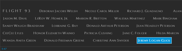 Panel S-67, South Pool, National September 11 Memorial