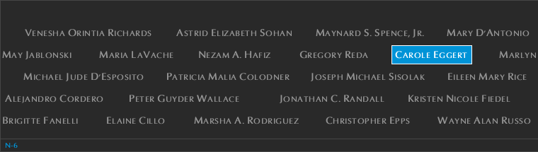 Panel N-6, North Pool, National September 11 Memorial
