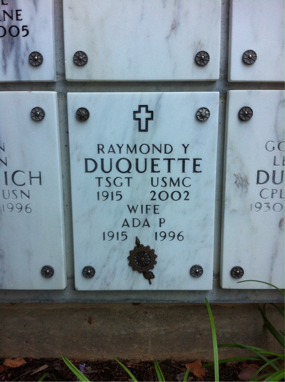 Headstone shared by 2 interments, including Ada P Duquette