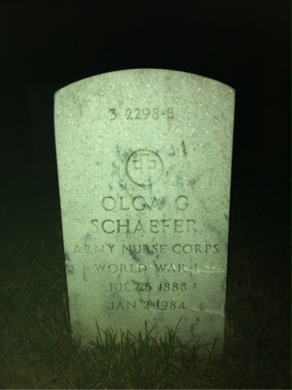 Headstone shared by 2 interments, including Olga G Schaefer