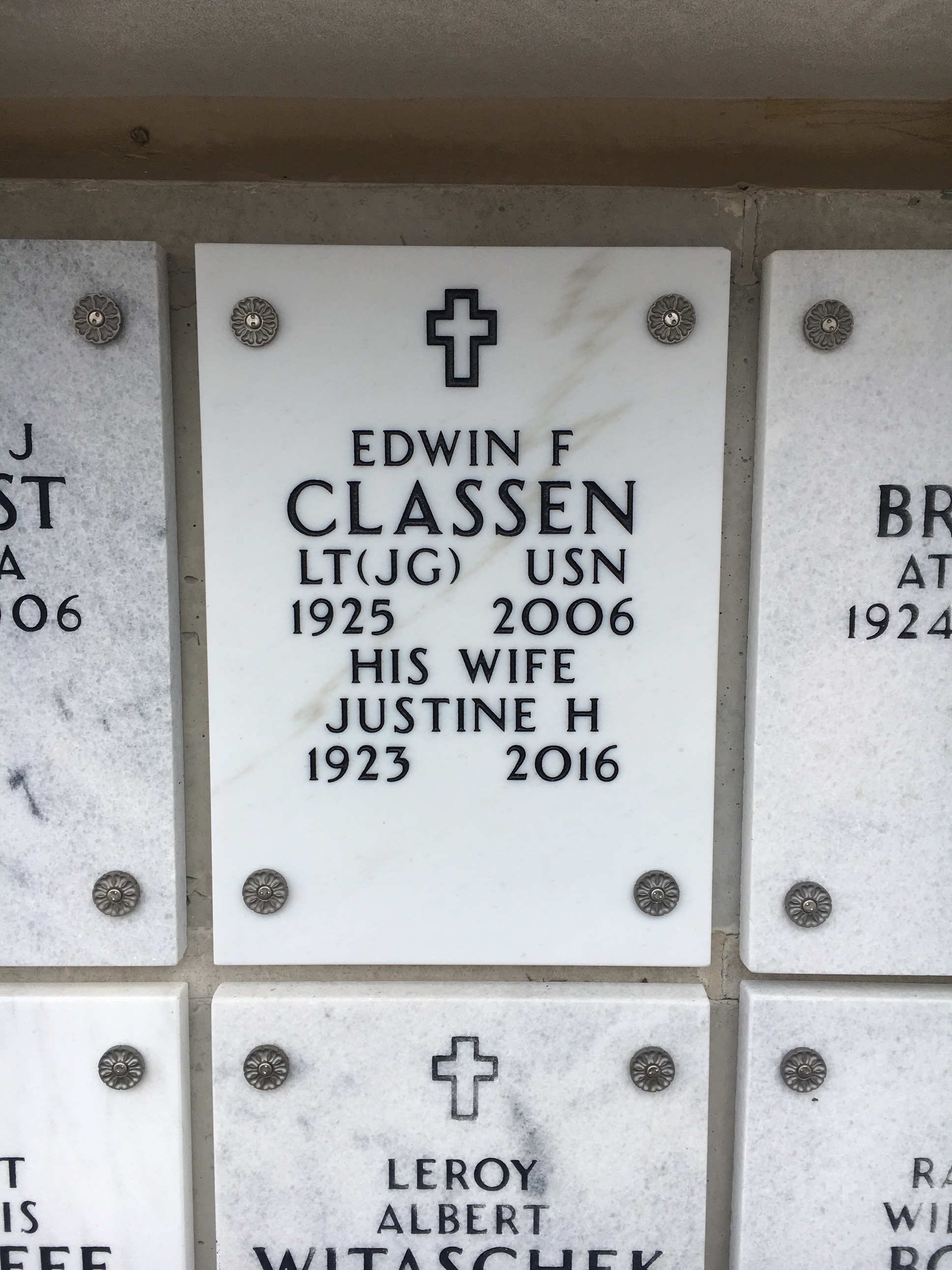 Headstone of Edwin F Classen